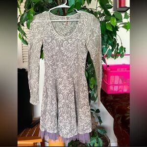 Free People Silver Fit and Flare Dress with Scoop Neck Floral A Line